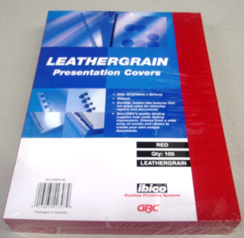 GBC 300gsm Leathergrain Binding Cover A4 Red BCL300R100